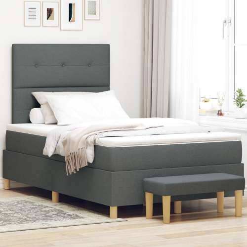 Box Spring Krevet s Madracem i Klupom Tamno Siva 120x200 cm Tkanina Cijena