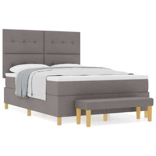 Box Spring Krevet s Madracem i Klupom Taupe 140x190 cm Tkanina Cijena