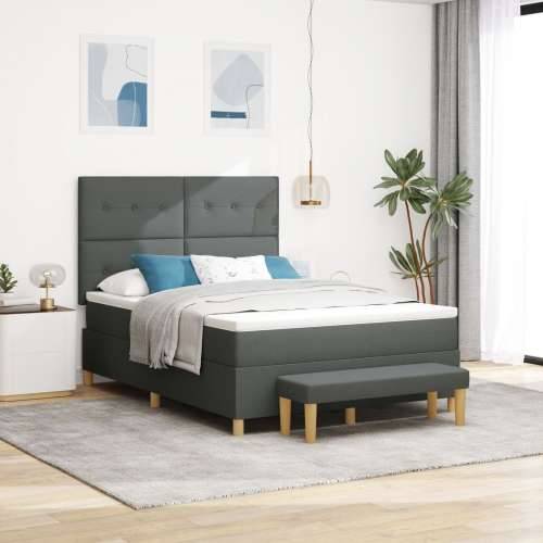 Box Spring Krevet s Madracem i Klupom Tamno Siva 140x200 cm Tkanina Cijena