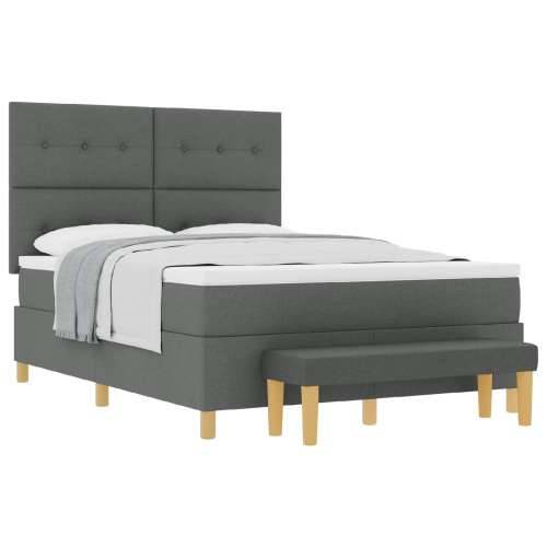 Box Spring Krevet s Madracem i Klupom Tamno Siva 140x200 cm Tkanina Cijena