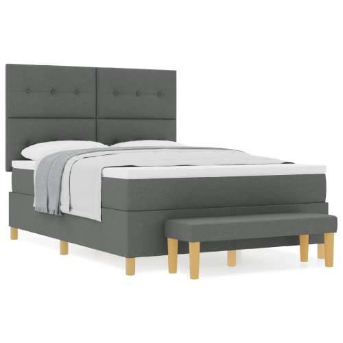Box Spring Krevet s Madracem i Klupom Tamno Siva 140x200 cm Tkanina Cijena