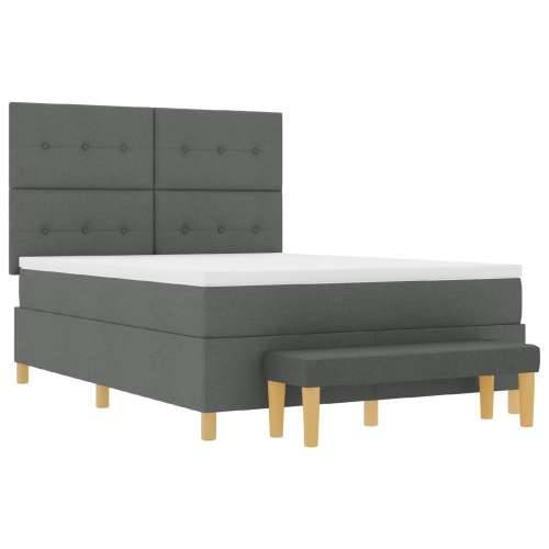 Box Spring Krevet s Madracem i Klupom Tamno Siva 140x200 cm Tkanina Cijena