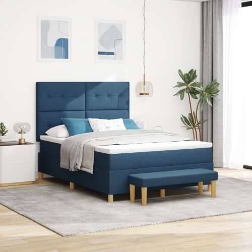 Box Spring Krevet s Madracem i Klupom Plava 140x200 cm Tkanina Cijena