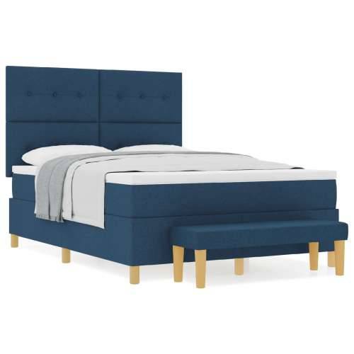 Box Spring Krevet s Madracem i Klupom Plava 140x200 cm Tkanina Cijena