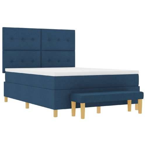 Box Spring Krevet s Madracem i Klupom Plava 140x200 cm Tkanina Cijena