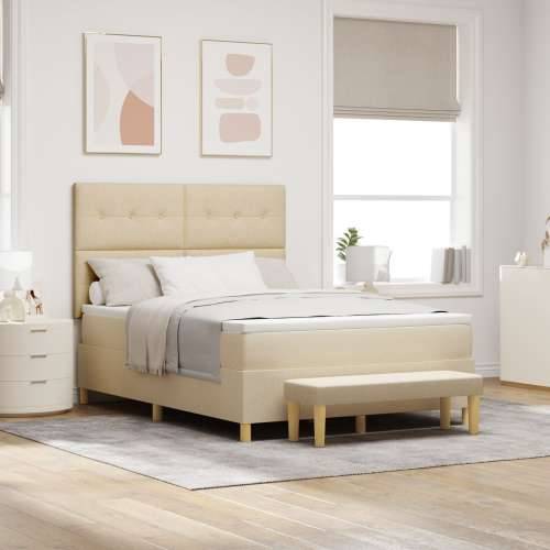 Box spring krevet s madracem i klupom krem 160x200 cm tkanina Cijena
