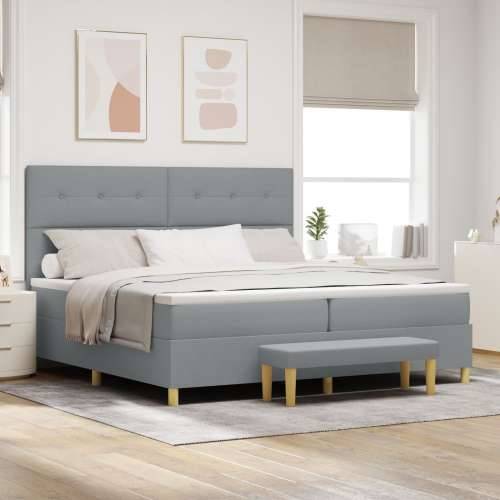 Box Spring Krevet s Madracem i Klupom Svjetlosiva 200x200 cm Tkanina Cijena