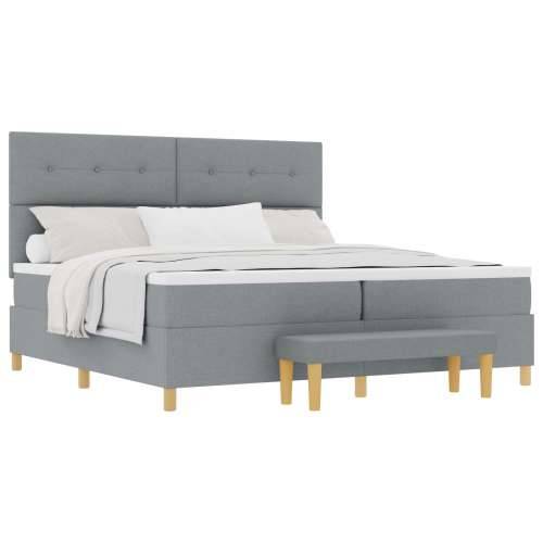Box Spring Krevet s Madracem i Klupom Svjetlosiva 200x200 cm Tkanina Cijena