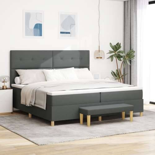 Box Spring Krevet s Madracem i Klupom Tamno Siva 200x200 cm Tkanina Cijena