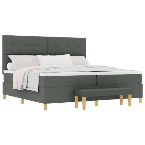 Box Spring Krevet s Madracem i Klupom Tamno Siva 200x200 cm Tkanina Cijena