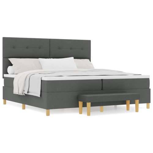 Box Spring Krevet s Madracem i Klupom Tamno Siva 200x200 cm Tkanina Cijena