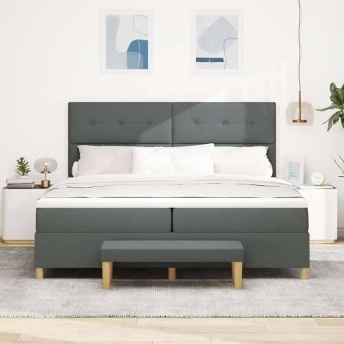Box Spring Krevet s Madracem i Klupom Tamno Siva 200x200 cm Tkanina Cijena