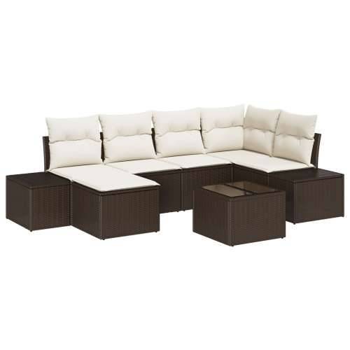Vrtni Sofa Set Set od 7 Smeđa i krema Ratan i tkanina Cijena