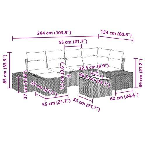 Vrtni Sofa Set Set od 7 Smeđa i krema Ratan i tkanina Cijena