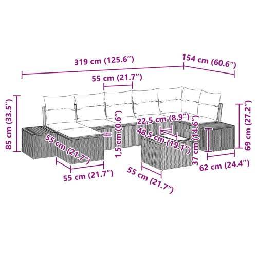 Set vrtnih sofa od 8 komada s jastučićima sivoj poli ratan Cijena
