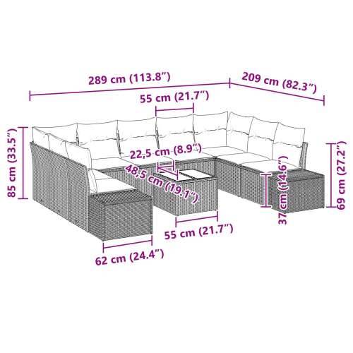 Set vrtnih sofa od 10 komada s jastucima smeđi poli ratan Cijena