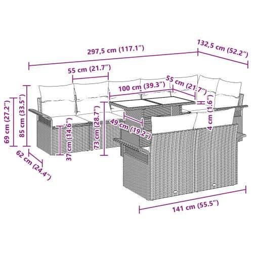 Vrtni Sofa Set Set od 9 Siva Ratan Vrtni Stolovi Pravokutni Cijena