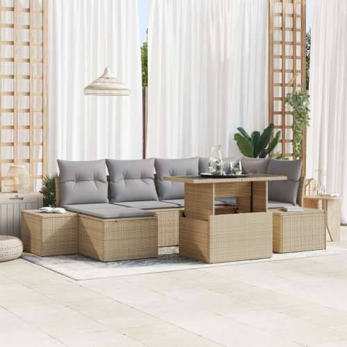 Set za vrtni kauč od 7 dijelova s jastučićima Bež Poly Rattan Cijena