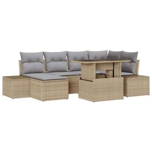 Set za vrtni kauč od 7 dijelova s jastučićima Bež Poly Rattan Cijena