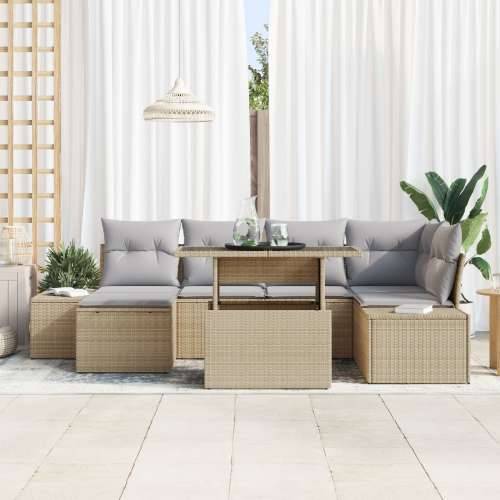 Set za vrtni kauč od 7 dijelova s jastučićima Bež Poly Rattan Cijena