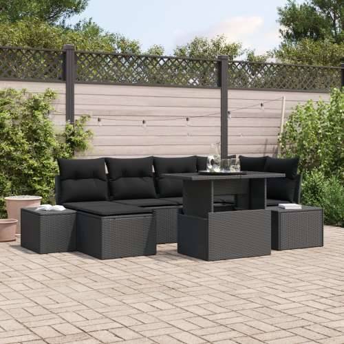 Vrtni set sofe Set od 7 Crna Ratan, Poliester Vrtna kutna sofa Cijena