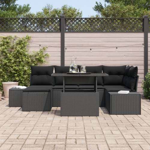 Vrtni set sofe Set od 7 Crna Ratan, Poliester Vrtna kutna sofa Cijena