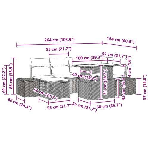 Vrtni set sofe Set od 7 Crna Ratan, Poliester Vrtna kutna sofa Cijena