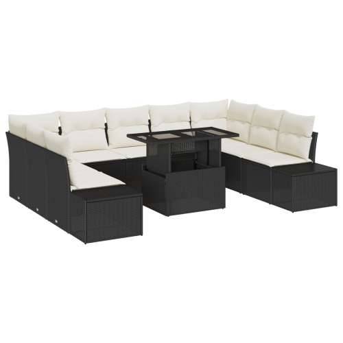 10-dijelni set sofa za vrt s jastučićima crni poliratan Cijena