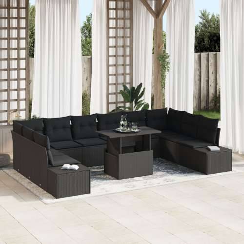 Set od 11 komada vrtnih sofa s jastucima crni poliratan Cijena
