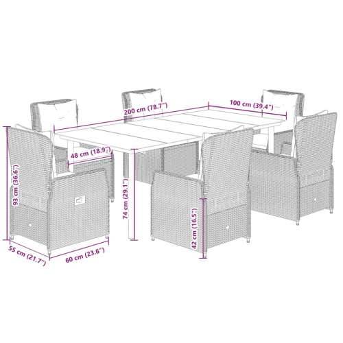 Vrtna garnitura - 7-dijelni vrtni blagovaonski set od poliratana s jastucima bež - bež i krem ​​bijela 200 x 100 x 74 cm 6 Cijena