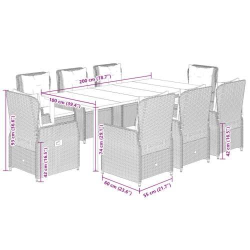 Vrtna garnitura - 9-dijelni vrtni blagovaonski set sivi od poliratana - Siva 200 x 100 x 74 cm 8 Cijena