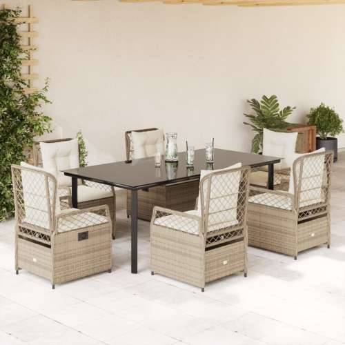 Vrtna garnitura - 7-dijelni vrtni blagovaonski set od poliratana s jastucima bež - bež i krem ​​bijela 200 x 100 x 74 cm 6 Cijena