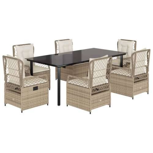 Vrtna garnitura - 7-dijelni vrtni blagovaonski set od poliratana s jastucima bež - bež i krem ​​bijela 200 x 100 x 74 cm 6 Cijena