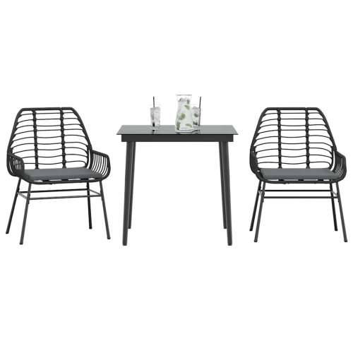 Vrtna garnitura - 3-dijelni vrtni blagovaonski set s jastucima od crnog - Crna 80 x 80 x 74 cm Da 2 Cijena