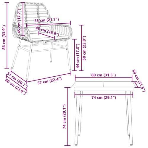 Vrtna garnitura - 3-dijelni vrtni blagovaonski set s jastucima od crnog - Crna 80 x 80 x 74 cm Da 2 Cijena