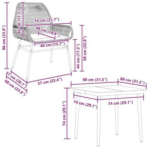 Vrtna garnitura - 5-dijelni vrtni blagovaonski set s jastucima od crnog - Crna 80 x 80 x 74 cm 4 Cijena