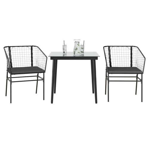 Vrtna garnitura - 3-dijelni vrtni blagovaonski set s jastucima od crnog - Crna 80 x 80 x 74 cm Da 2 Cijena