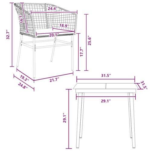 Vrtna garnitura - 3-dijelni vrtni blagovaonski set s jastucima od crnog - Crna 80 x 80 x 74 cm Da 2 Cijena