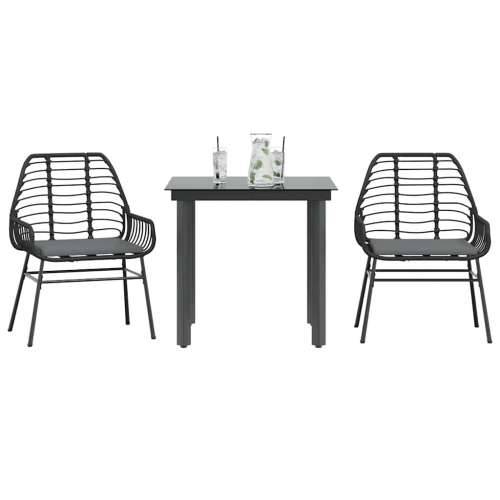Vrtna garnitura - 3-dijelni vrtni blagovaonski set s jastucima od crnog - Crna i tamno siva 80 x 80 x 74 cm 2 Cijena