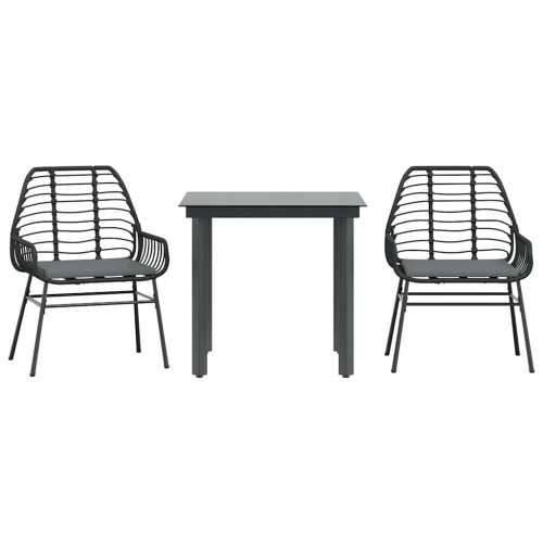 Vrtna garnitura - 3-dijelni vrtni blagovaonski set s jastucima od crnog - Crna i tamno siva 80 x 80 x 74 cm 2 Cijena