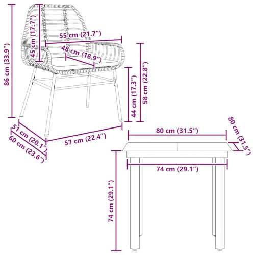 Vrtna garnitura - 3-dijelni vrtni blagovaonski set s jastucima od crnog - Crna i tamno siva 80 x 80 x 74 cm 2 Cijena