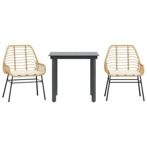 Vrtna garnitura - 3-dijelni vrtni blagovaonski set s jastucima poliratan i staklo - Smeđa i krem ​​bijela 80 x 80 x 74 cm 2 Cijena