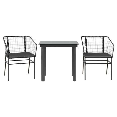 Vrtna garnitura - 3-dijelni vrtni blagovaonski set s jastucima od crnog - Crna i tamno siva 80 x 80 x 74 cm 2 Cijena