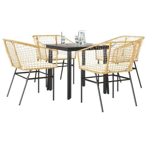 Vrtna garnitura - 5-dijelni vrtni blagovaonski set s jastucima poliratan i staklo - Smeđa i krem ​​bijela 80 x 80 x 74 cm 4 Cijena