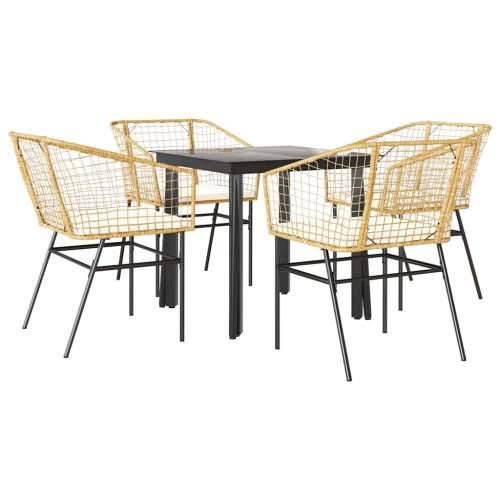 Vrtna garnitura - 5-dijelni vrtni blagovaonski set s jastucima poliratan i staklo - Smeđa i krem ​​bijela 80 x 80 x 74 cm 4 Cijena