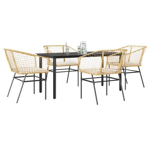 Vrtna garnitura - 5-dijelni vrtni blagovaonski set s jastucima poliratan i staklo - Smeđa i krem ​​bijela 160 x 80 x 74 cm 4 Cijena