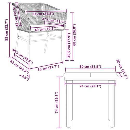 Vrtna garnitura - 3-dijelni vrtni blagovaonski set s jastucima od crnog - Crna 80 x 80 x 74 cm 2 Cijena