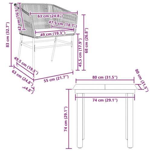 Vrtna garnitura - 3-dijelni vrtni blagovaonski set s jastucima poliratan i staklo - Smeđa 80 x 80 x 74 cm 2 Cijena