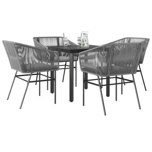 Vrtna garnitura - 5-dijelni vrtni blagovaonski set s jastucima poliratan i staklo - Siva 80 x 80 x 74 cm 4 Cijena