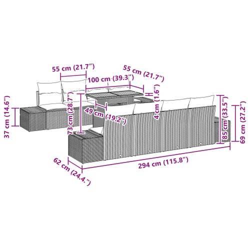 Vrtni sofa set Set od 7 Crna Ratan i tkanina jastučića Vrtna sofa Cijena